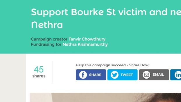The My Cause page set up to raise funds for Nethra's recovery.