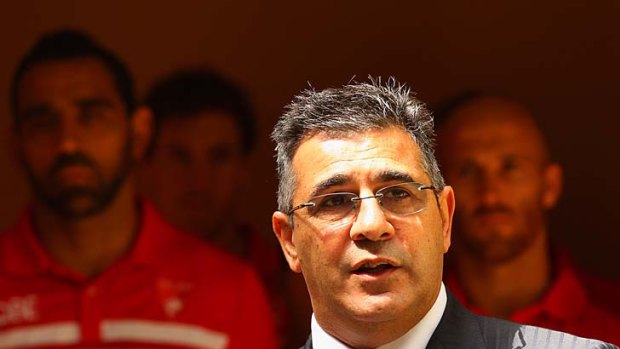 AFL CEO Andrew Demetriou talks during a meeting with the New South Wales Premier Barry O'Farrell and members of the Sydney Swans and the Greater Western Sydney Giants at NSW Parliment House.