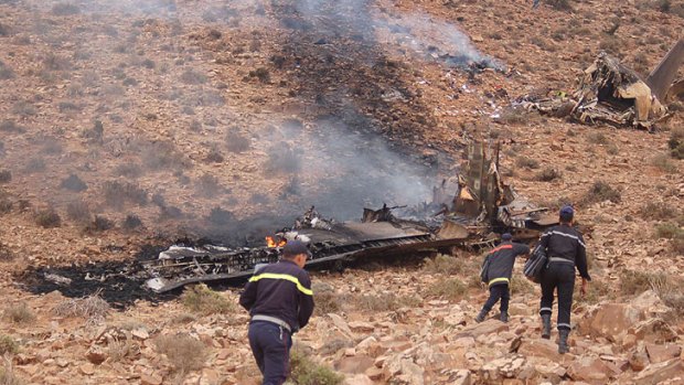 Rescuers at the scene of the plane crash in Morocco. Officials said there were no survivors.