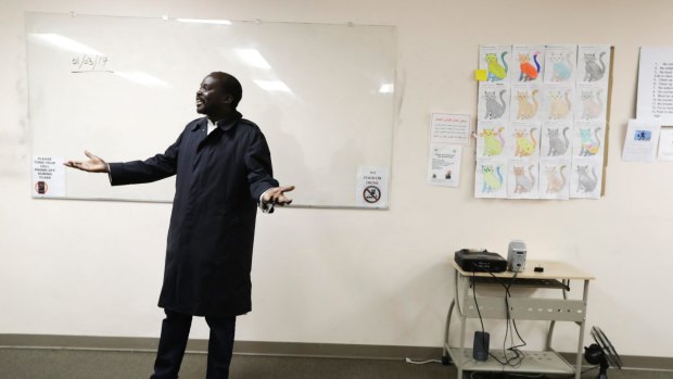 Sudanese refugee Suliman Bandas, who teaches English as a second language, in his classroom in Lincoln, Nebraska. Bandas says he hopes Donald Trump won't change the US' role as a beacon for refugees across the world. 