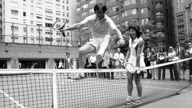 Bobby Riggs and Billie Jean King in the documentary <i>The Battle Of The Sexes</i>.