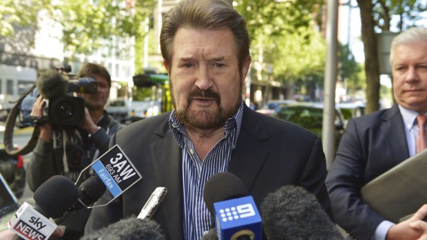 Derryn Hinch, the Human Headline, arrives at to face charges of contempt over the naming of a sex offender.