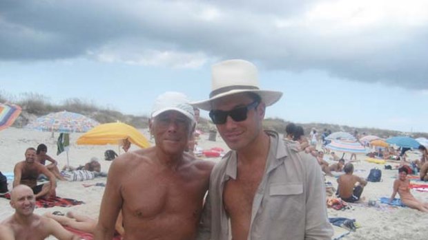Tanned and terrific ... Giorgio Armani and Cameron Roberton-Carter in Ibiza.