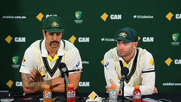 Mitchell Johnson and Michael Clarke speak to the media after the Test ended.