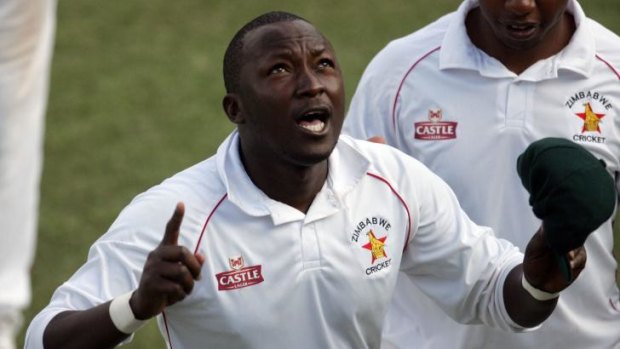 John Nyumbu celebrates his five-wicket haul.