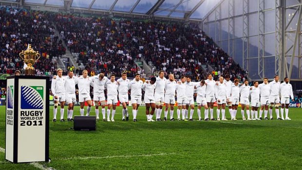England playing under the roof in Dunedin during the Rugby World Cup.