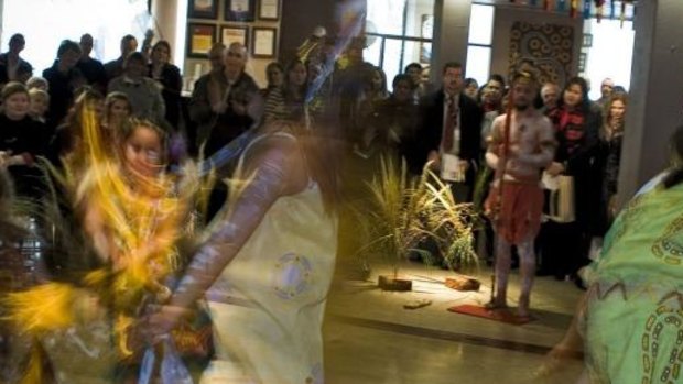 A traditional dance at the Koorie Heritage Trust Cultural Centre.