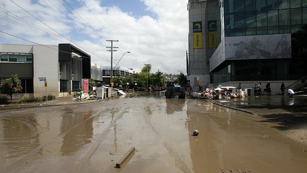 Castlemaine Street in Milton - adjacent to Suncorp Stadium - is pictured during the January 2011 flood. The area will soon be protected by a backflow device.