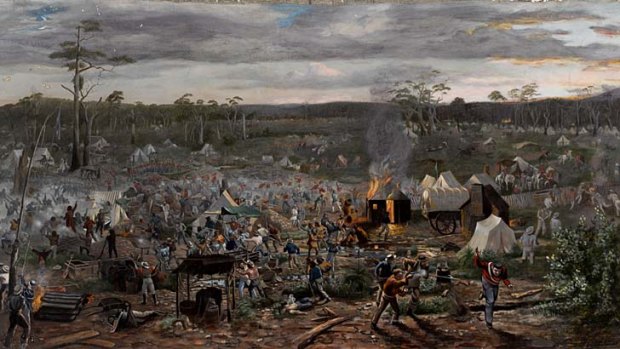 Call to arms ... Beryl Ireland's painting <em>The Eureka Stockade</em> depicts the military assault on the rebels.