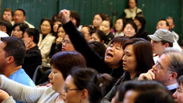 ''No, no, no'' ... concerned parents chanted their opposition to plans for their children at Hurstville Public School yesterday before hearing what they had fought for.