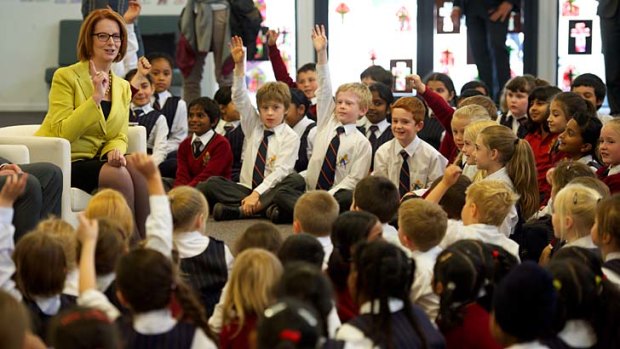 "You will be able to know what is happening in your child's school": Prime Minister Julia Gillard visits Hume Anglican School in Melbourne.
