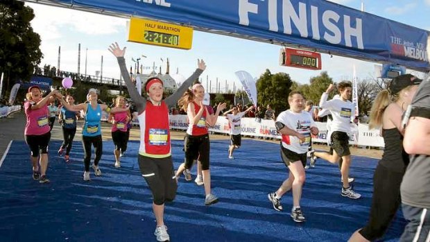 Run Melbourne finishers at Birrarung Marr  last July.