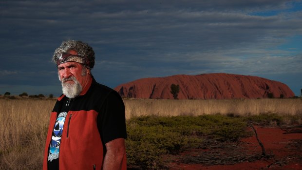 Sam Backo, who as a six-year-old was part of the ‘yes’ campaign, at Uluru.