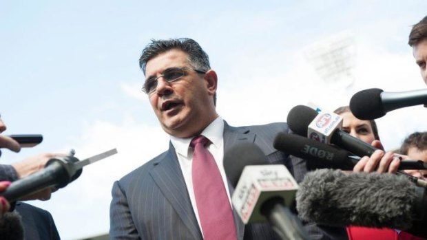 Andrew Demetriou at a press conference when he was the chief executive of the AFL.