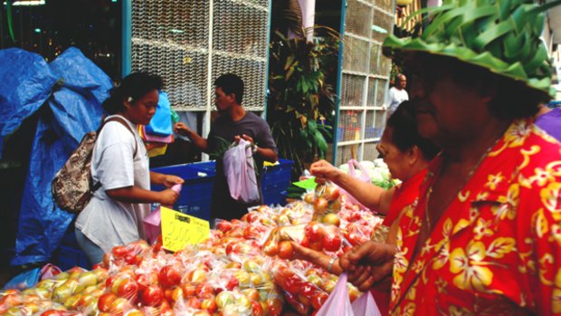 Food of the gods ... the market at Papeete, the capital of French Polynesia.