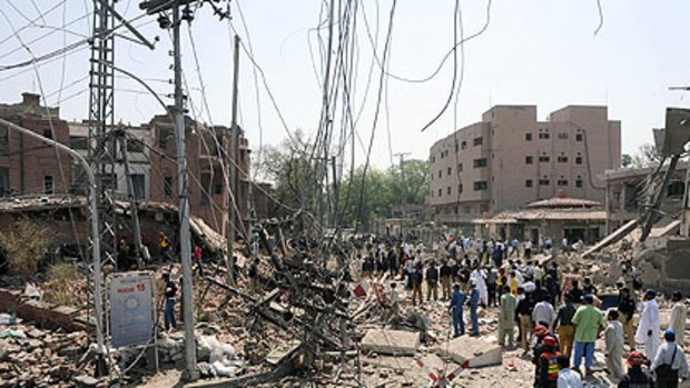 The scene of devastation near Mall Road, one of Lahore's busiest streets.