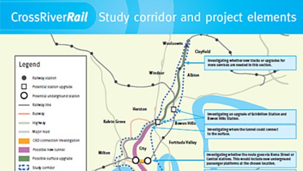 The proposed rail corridor. <B><A href= http://www.brisbanetimes.com.au/2009/corridor_map.pdf > CLICK HERE TO SEE A LARGER VERSION</a></b>