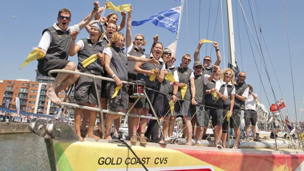 The crew of Gold Coast Australia celebrates in Southhampton.