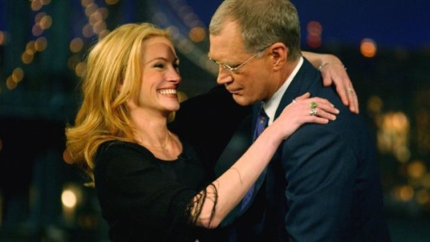 Actress Julia Roberts in 2001 with host David Letterman.