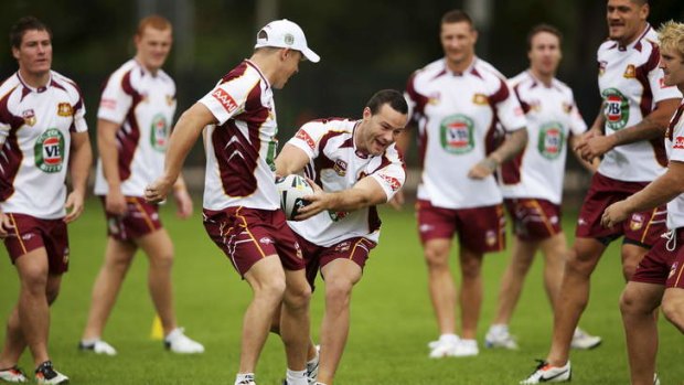 Proud of his heritage: Boyd Cordner takes part in a drill during a Country Origin training session last year.