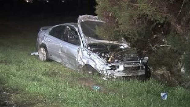 One of the crashed cars involved in a suspected 'illegal' drag race. A pregnant woman and two-year-old boy were hurt in the crash.