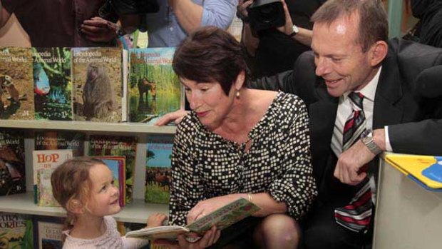 Tony Abbott and wife Margie on a visit to the Sesame Lane child care centre in Brisbane.
