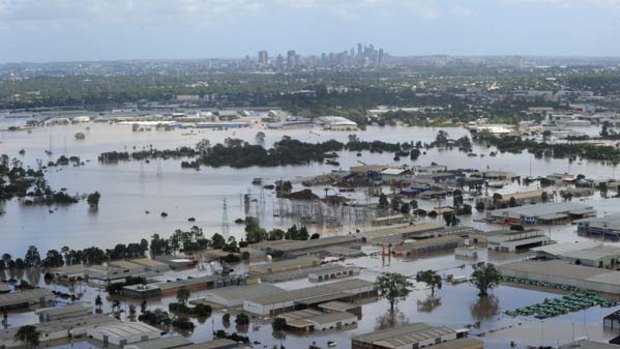 The western Brisbane industrial suburb of Rocklea inundated by floodwaters on Thursday, January. 13.