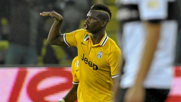 Paul Pogba of Juventus celebrates after scoring against Parma.