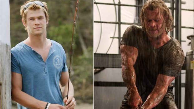The former Home & Away actor (left) put on 10kg of muscle for Thor (right).