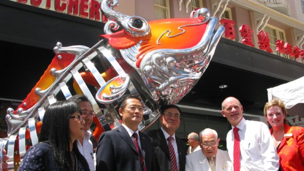 The official party at the opening of the $8 million overhaul of Brisbane's Chinatown Mall at Fortitude Valley.