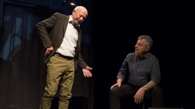 Ghosts in the scheme:  Bruce Myles, left, as Morgan and Lex Marinos as Tony in the play about the lives of three people involved in the Snowy River hydro electric scheme.  