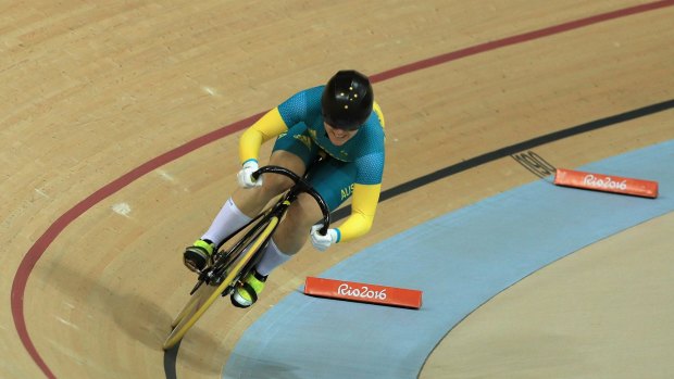 Anna Meares of Australia rides in the women's sprint qualifications.