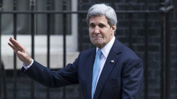 John Kerry leaves Number 10 Downing Street after meeting the British Prime Minister.