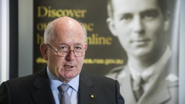 Governor-General Sir Peter Cosgrove launches the Discover the Anzacs website at the National Archives on Tuesday.