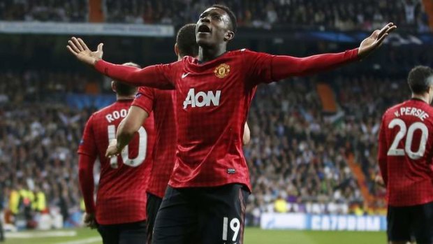 Danny Welbeck celebrates putting Manchester United in front.