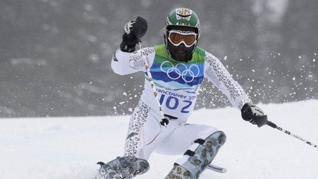Ghana's Kwame Nkrumah-Acheampong skis during the first run of the men's alpine skiing slalom event at the Vancouver 2010 Winter Olympics in Whistler, British Columbia on February 27.