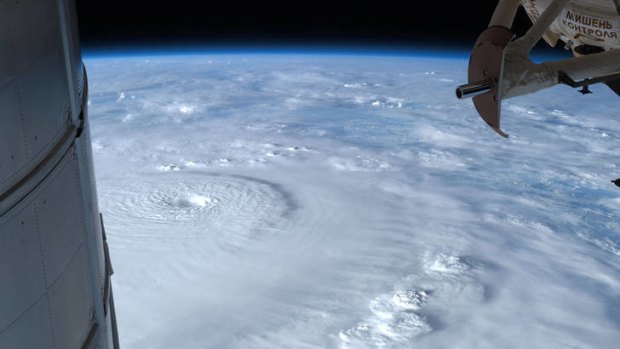 Ominous ... Typhoon Bopha is seen moving towards the Philippines in a photo taken from the International Space Station.
