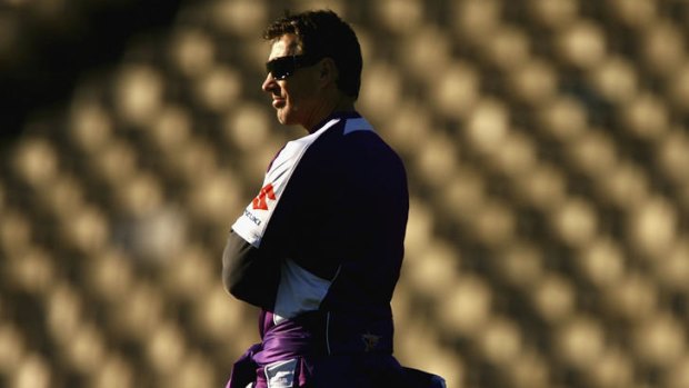 Relaxed ... Craig Bellamy looks on during a Melbourne Storm training session.