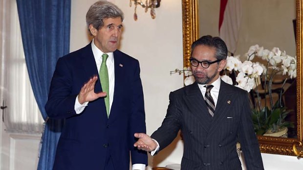 "Those are well understood ... but ... I find it a bit mind boggling, a little bit difficult, how I can connect or reconcile discussions about shrimps and how they impact on Australian security": Dr Natalegawa makes his feeling felt at a meeting with US Secretary of State, John Kerry.