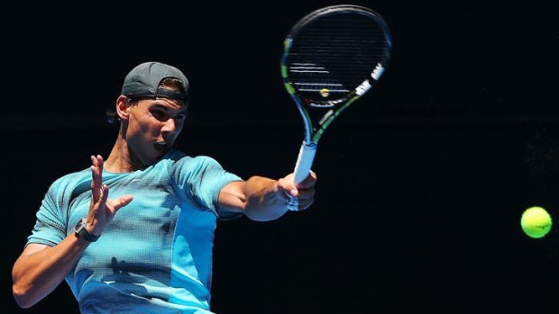 Marketing might: Rafael Nadal practises ahead of the 2014 Australian Open.
