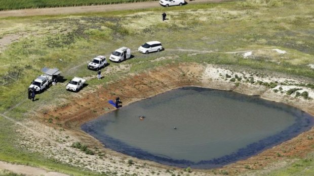 Aerial photographs of the dam on the Hunt family's property, Watch Hill, near Lockhart.