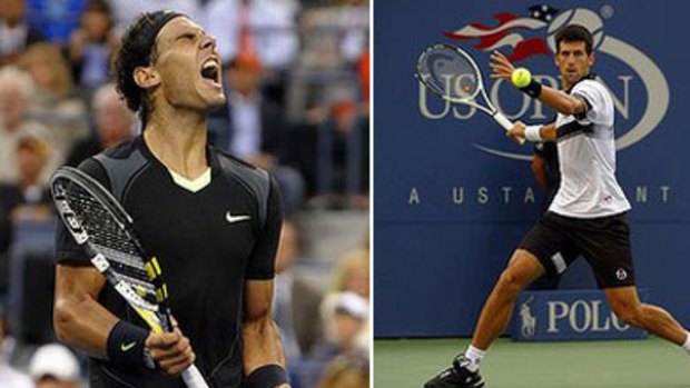 Rafael Nadal, left, had to dig deep to combat the heavy hitting of Novak Djokovic, right.