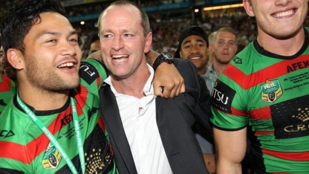 Plenty to smile about: Issac Luke and Michael Maguire of the Rabbitohs.