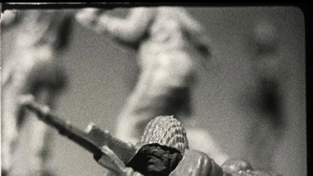 A still from Potemkin, by Tamar Meir, which uses toy soldiers.