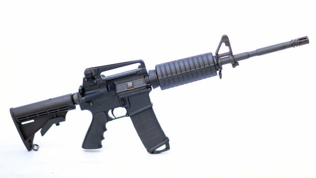 A Rock River Arms AR-15 rifle, similar in style to the Bushmaster AR-15 rifle that was used during a massacre at an elementary school in Newtown, Connecticut.