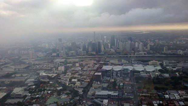 A blanket of smoke covers Brisbane on Friday morning.