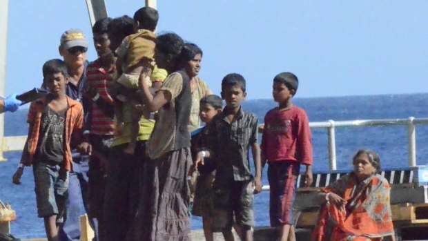 Sri Lankan asylum seekers offloaded at Christmas Island yesterday.