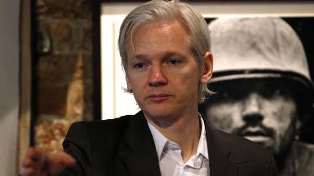 "Suspicious" . . . Julian Assange addresses journalists in London about the leaking of Afghan war documents.