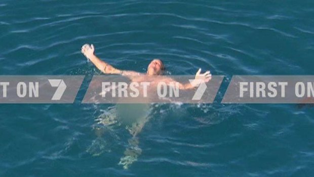 Aerial footage of surviving fisherman as he awaits rescue. <i>Photo: Channel Seven</i>