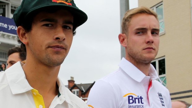 Australia's boy wonder Ashton Agar, left, cops a side-eye from Englishman Stuart Broad.